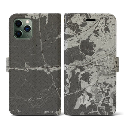 【高尾（東京都）】地図柄iPhoneケース（手帳タイプ）モノトーン・iPhone 11 Pro 用