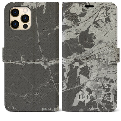 【高尾（東京都）】地図柄iPhoneケース（手帳タイプ）モノトーン・iPhone 12 Pro Max 用