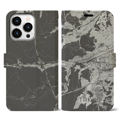 【高尾（東京都）】地図柄iPhoneケース（手帳タイプ）モノトーン・iPhone 13 Pro 用