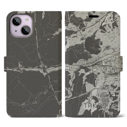 【高尾（東京都）】地図柄iPhoneケース（手帳タイプ）モノトーン・iPhone 14 用