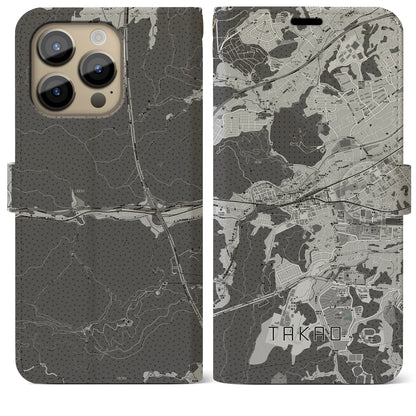 【高尾（東京都）】地図柄iPhoneケース（手帳タイプ）モノトーン・iPhone 14 Pro Max 用