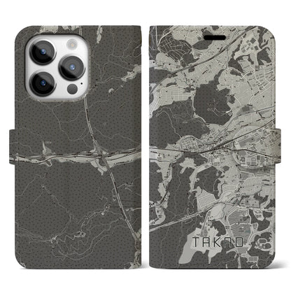 【高尾（東京都）】地図柄iPhoneケース（手帳タイプ）モノトーン・iPhone 14 Pro 用