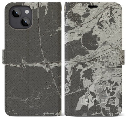 【高尾（東京都）】地図柄iPhoneケース（手帳タイプ）モノトーン・iPhone 14 Plus 用