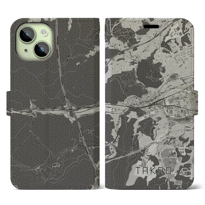 【高尾（東京都）】地図柄iPhoneケース（手帳タイプ）モノトーン・iPhone 15 用