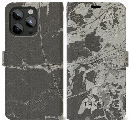 【高尾（東京都）】地図柄iPhoneケース（手帳タイプ）モノトーン・iPhone 15 Pro Max 用