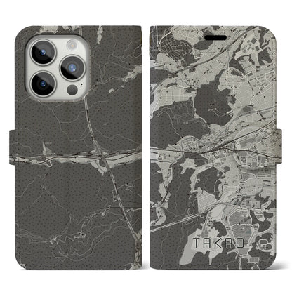 【高尾（東京都）】地図柄iPhoneケース（手帳タイプ）モノトーン・iPhone 15 Pro 用