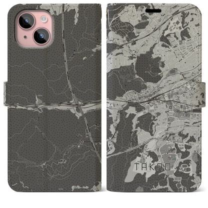 【高尾（東京都）】地図柄iPhoneケース（手帳タイプ）モノトーン・iPhone 15 Plus 用