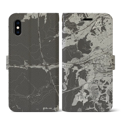 【高尾（東京都）】地図柄iPhoneケース（手帳タイプ）モノトーン・iPhone XS / X 用