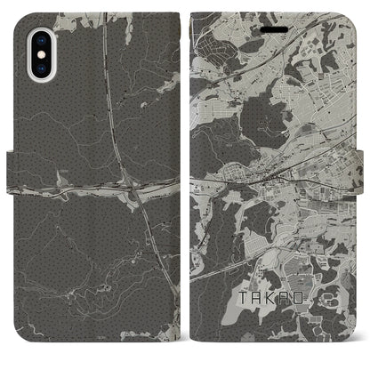 【高尾（東京都）】地図柄iPhoneケース（手帳タイプ）モノトーン・iPhone XS Max 用