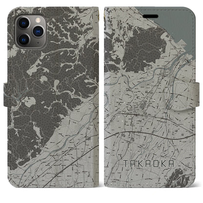 【高岡（富山県）】地図柄iPhoneケース（手帳タイプ）モノトーン・iPhone 11 Pro Max 用