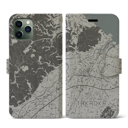 【高岡（富山県）】地図柄iPhoneケース（手帳タイプ）モノトーン・iPhone 11 Pro 用