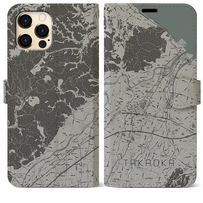 【高岡（富山県）】地図柄iPhoneケース（手帳タイプ）モノトーン・iPhone 12 Pro Max 用