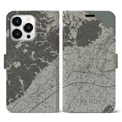 【高岡（富山県）】地図柄iPhoneケース（手帳タイプ）モノトーン・iPhone 13 Pro 用