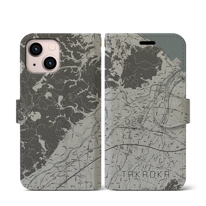 【高岡（富山県）】地図柄iPhoneケース（手帳タイプ）モノトーン・iPhone 13 mini 用