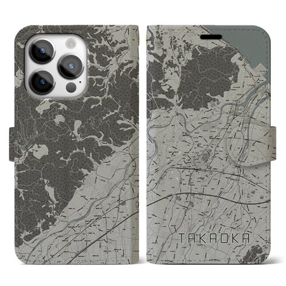 【高岡（富山県）】地図柄iPhoneケース（手帳タイプ）モノトーン・iPhone 14 Pro 用