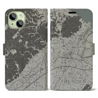 【高岡（富山県）】地図柄iPhoneケース（手帳タイプ）モノトーン・iPhone 15 用