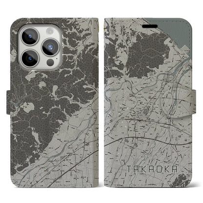 【高岡（富山県）】地図柄iPhoneケース（手帳タイプ）モノトーン・iPhone 15 Pro 用