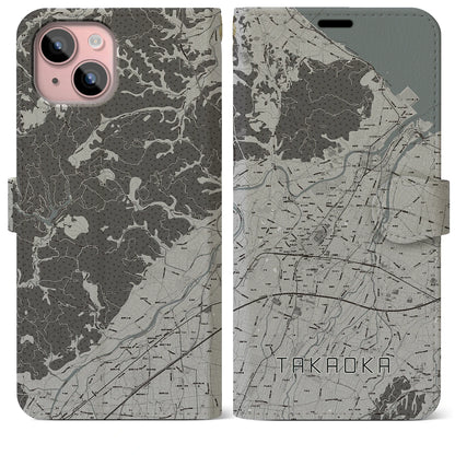 【高岡（富山県）】地図柄iPhoneケース（手帳タイプ）モノトーン・iPhone 15 Plus 用