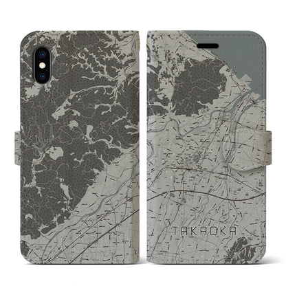 【高岡（富山県）】地図柄iPhoneケース（手帳タイプ）モノトーン・iPhone XS / X 用