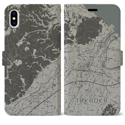 【高岡（富山県）】地図柄iPhoneケース（手帳タイプ）モノトーン・iPhone XS Max 用