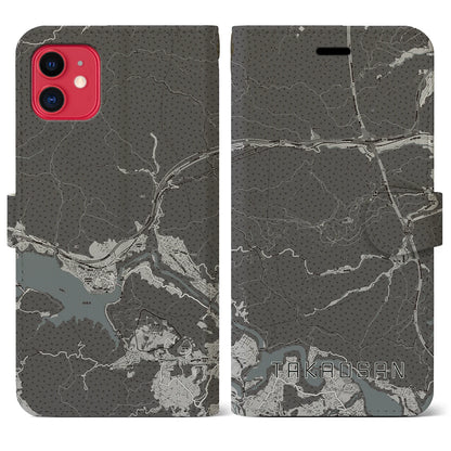 【高尾山（東京都）】地図柄iPhoneケース（手帳タイプ）モノトーン・iPhone 11 用