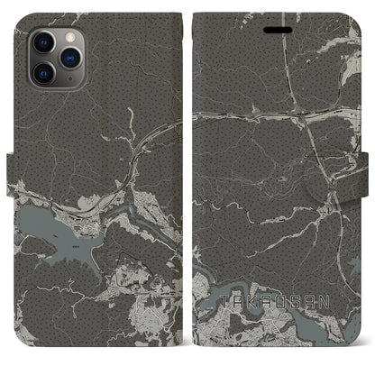 【高尾山（東京都）】地図柄iPhoneケース（手帳タイプ）モノトーン・iPhone 11 Pro Max 用