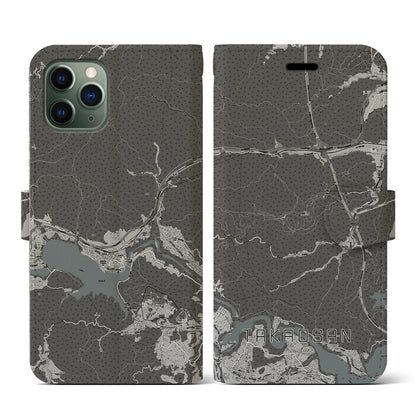 【高尾山（東京都）】地図柄iPhoneケース（手帳タイプ）モノトーン・iPhone 11 Pro 用