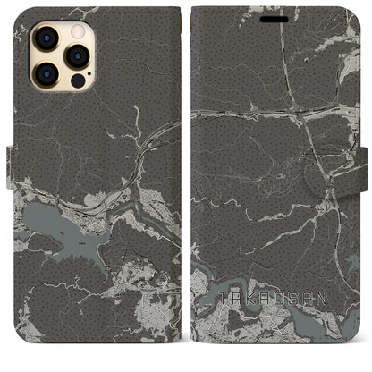 【高尾山（東京都）】地図柄iPhoneケース（手帳タイプ）モノトーン・iPhone 12 Pro Max 用