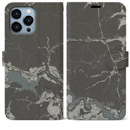 【高尾山（東京都）】地図柄iPhoneケース（手帳タイプ）モノトーン・iPhone 13 Pro Max 用