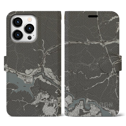 【高尾山（東京都）】地図柄iPhoneケース（手帳タイプ）モノトーン・iPhone 13 Pro 用