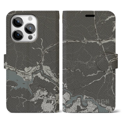 【高尾山（東京都）】地図柄iPhoneケース（手帳タイプ）モノトーン・iPhone 14 Pro 用