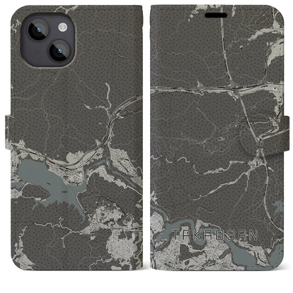 【高尾山（東京都）】地図柄iPhoneケース（手帳タイプ）モノトーン・iPhone 14 Plus 用