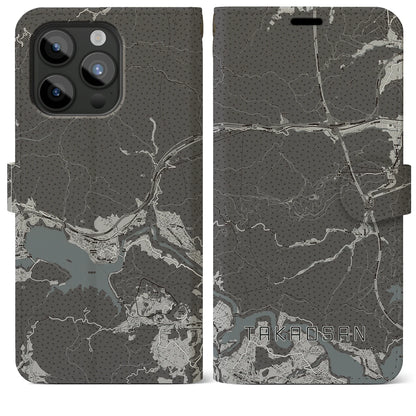 【高尾山（東京都）】地図柄iPhoneケース（手帳タイプ）モノトーン・iPhone 15 Pro Max 用