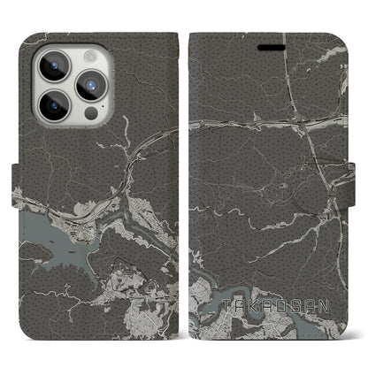 【高尾山（東京都）】地図柄iPhoneケース（手帳タイプ）モノトーン・iPhone 15 Pro 用