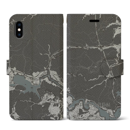 【高尾山（東京都）】地図柄iPhoneケース（手帳タイプ）モノトーン・iPhone XS / X 用