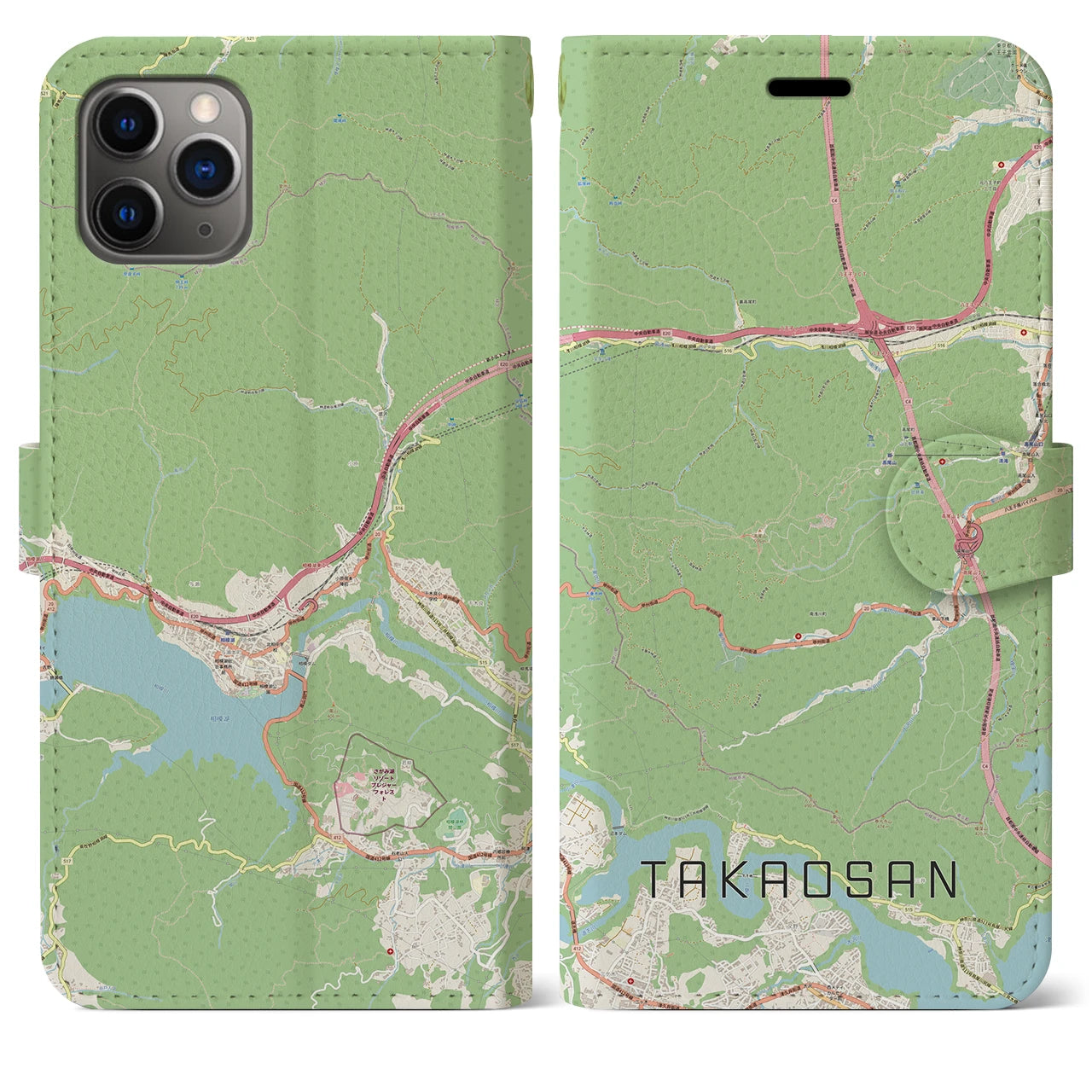 【高尾山】地図柄iPhoneケース（手帳両面タイプ・ナチュラル）iPhone 11 Pro Max 用