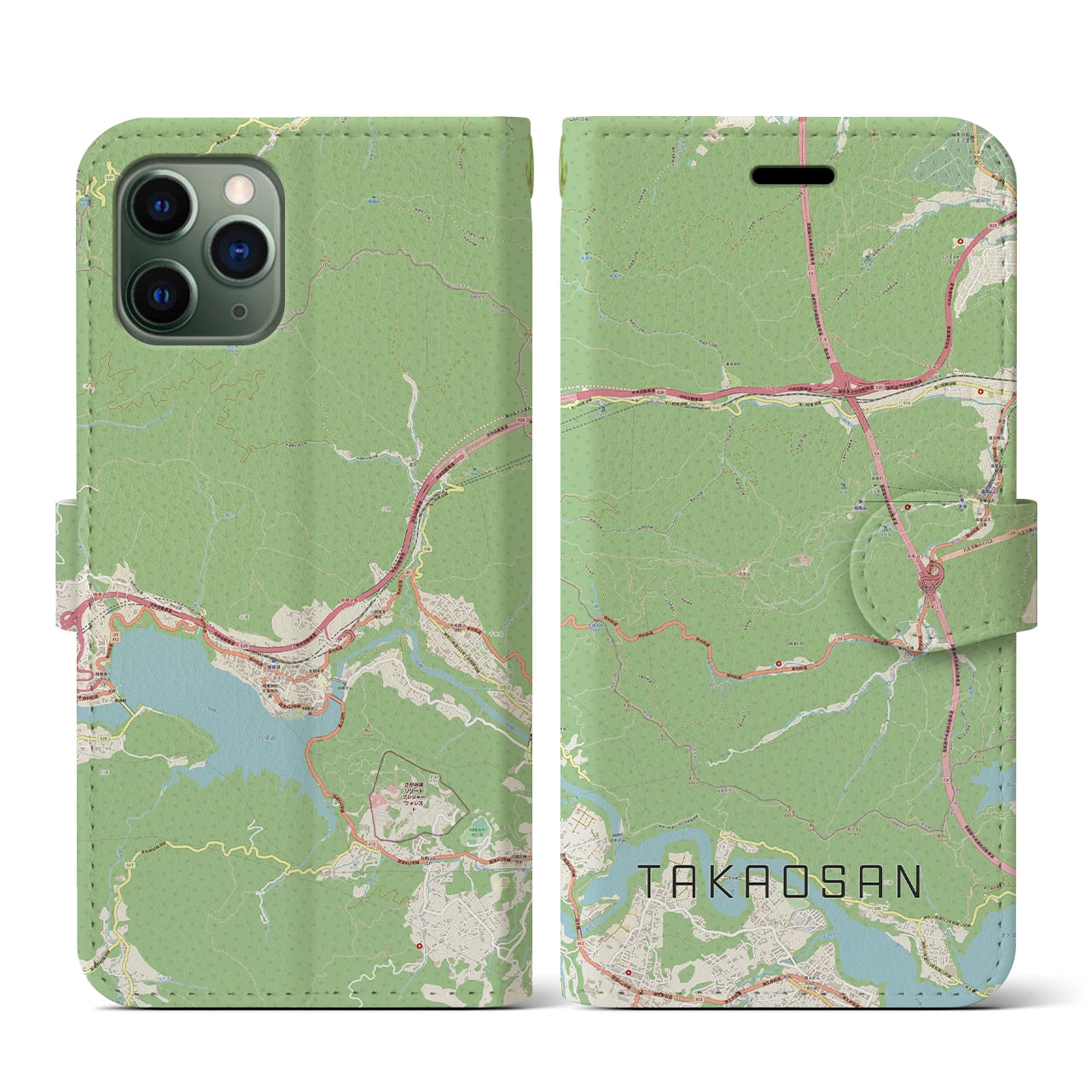 【高尾山】地図柄iPhoneケース（手帳両面タイプ・ナチュラル）iPhone 11 Pro 用