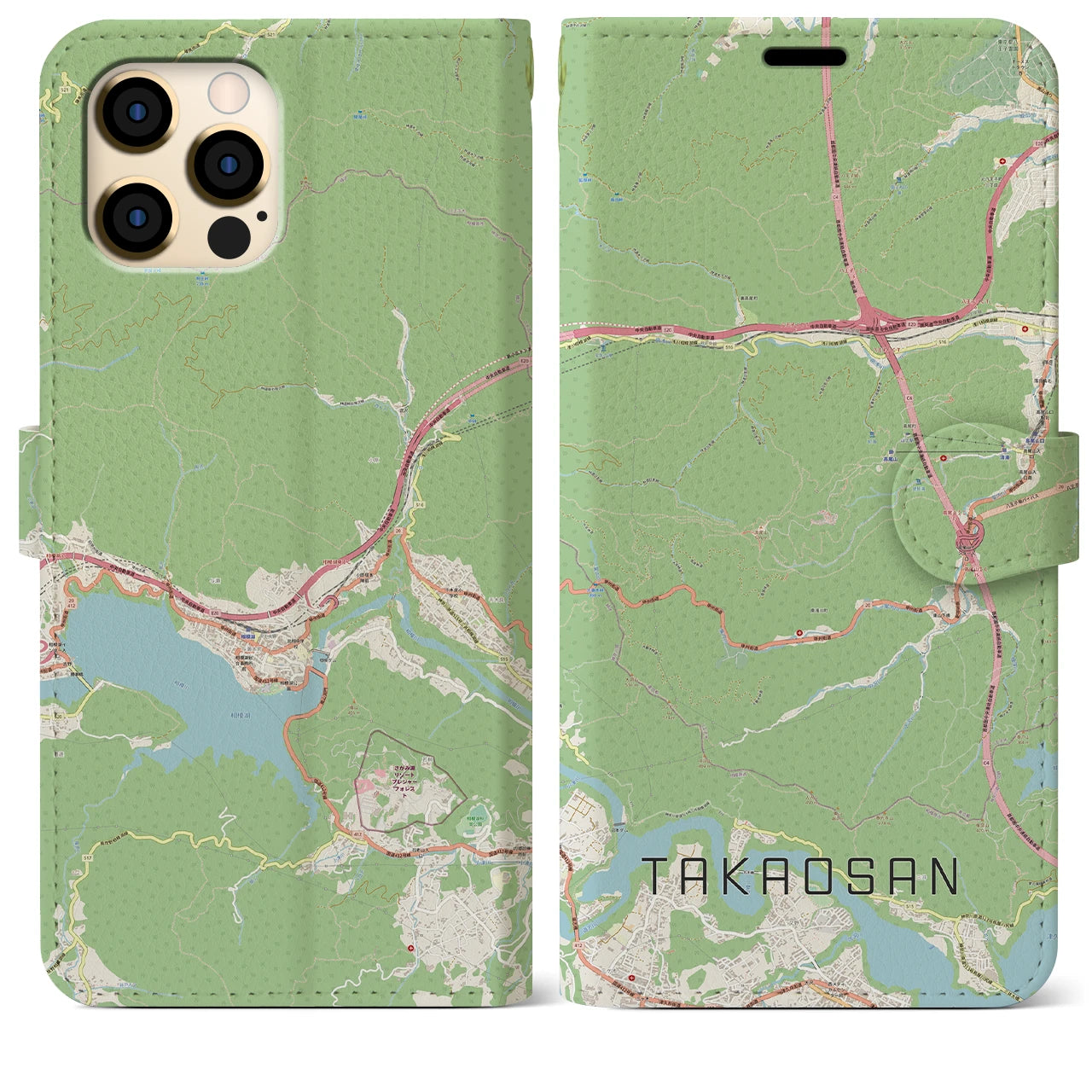 【高尾山】地図柄iPhoneケース（手帳両面タイプ・ナチュラル）iPhone 12 Pro Max 用