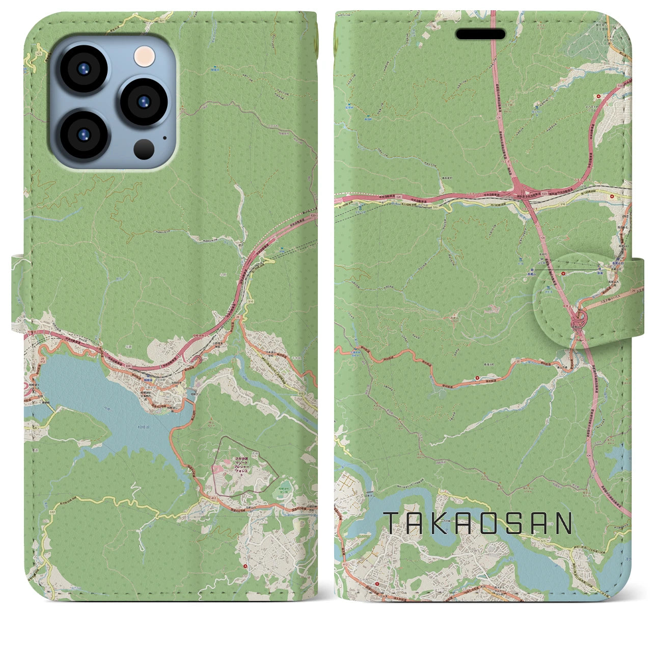 【高尾山】地図柄iPhoneケース（手帳両面タイプ・ナチュラル）iPhone 13 Pro Max 用