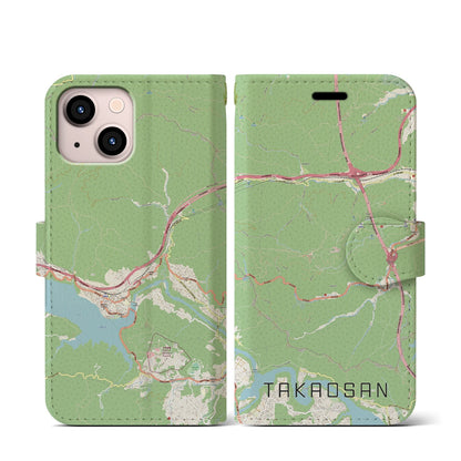 【高尾山（東京都）】地図柄iPhoneケース（手帳タイプ）ナチュラル・iPhone 13 mini 用