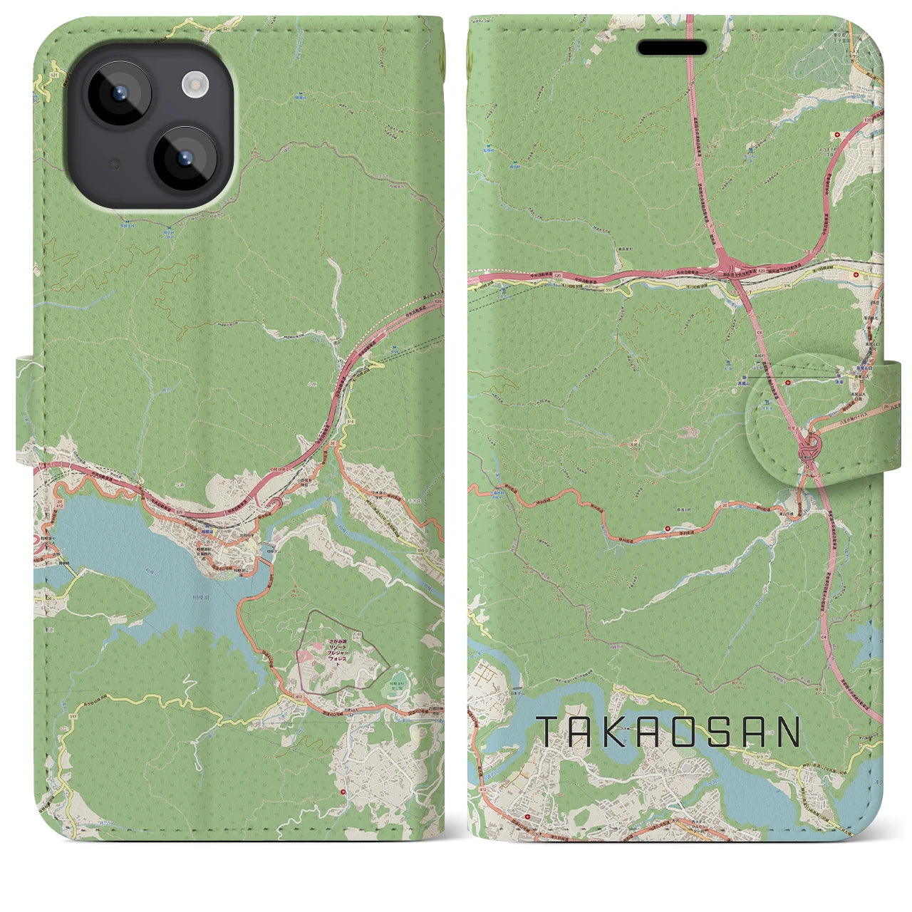 【高尾山】地図柄iPhoneケース（手帳両面タイプ・ナチュラル）iPhone 14 Plus 用