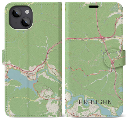 【高尾山（東京都）】地図柄iPhoneケース（手帳タイプ）ナチュラル・iPhone 14 Plus 用