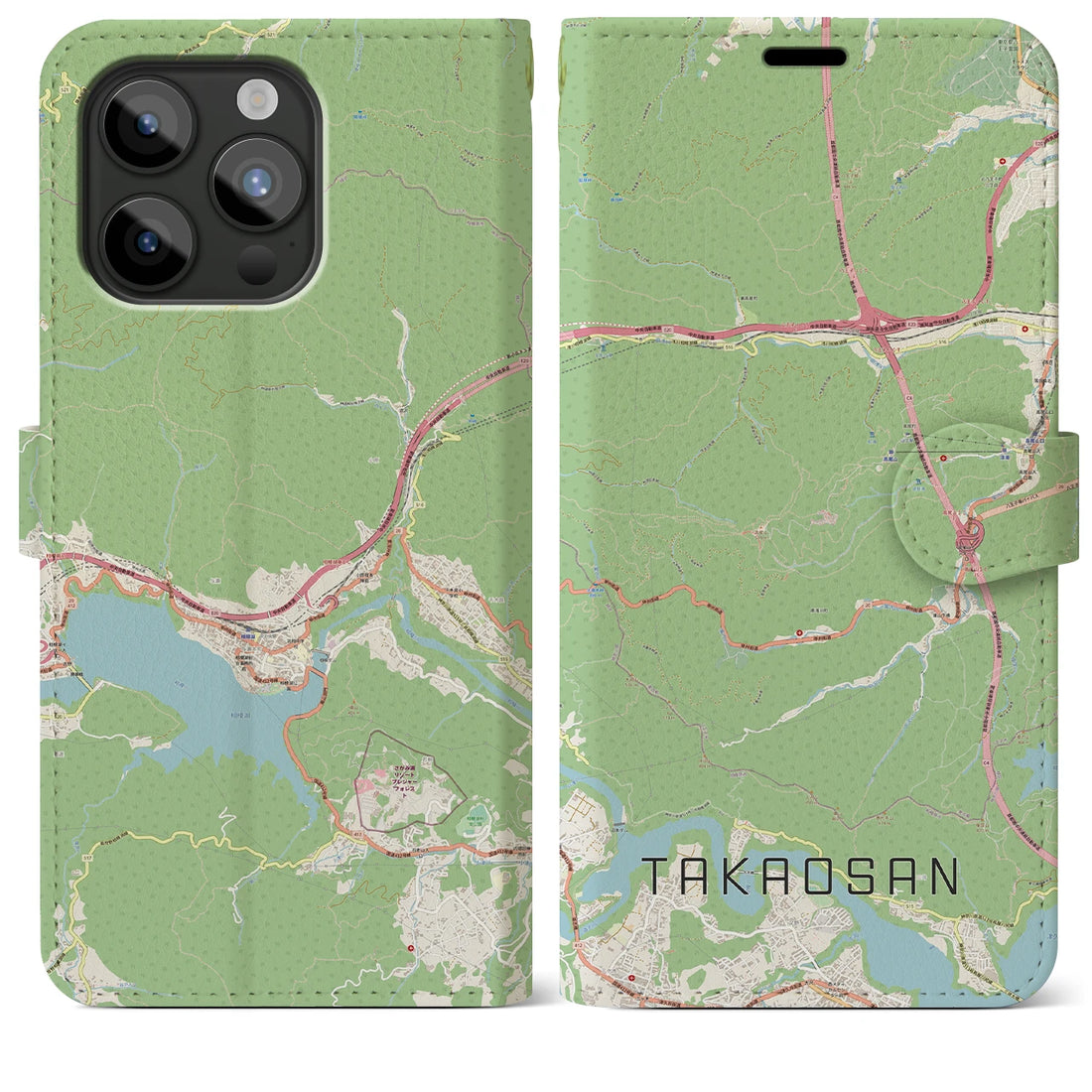 【高尾山】地図柄iPhoneケース（手帳両面タイプ・ナチュラル）iPhone 15 Pro Max 用