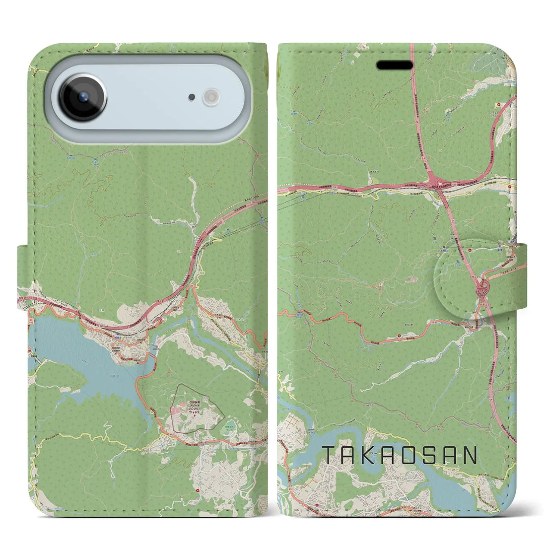 【高尾山（東京都）】地図柄iPhoneケース（手帳タイプ）モノトーン・iPhone 17 Pro Max 用