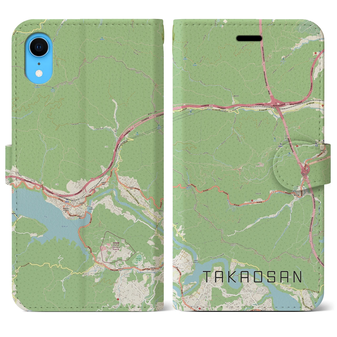 【高尾山】地図柄iPhoneケース（手帳両面タイプ・ナチュラル）iPhone XR 用
