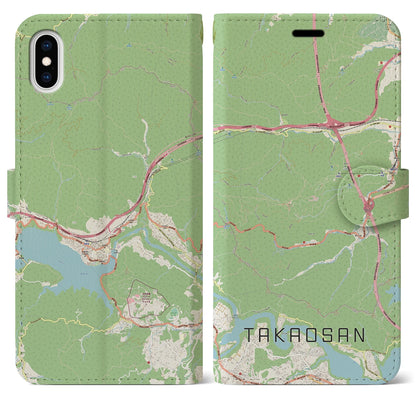 【高尾山（東京都）】地図柄iPhoneケース（手帳タイプ）ナチュラル・iPhone XS Max 用