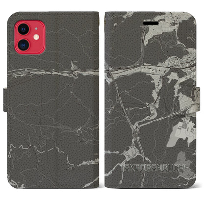 【高尾山口（東京都）】地図柄iPhoneケース（手帳タイプ）モノトーン・iPhone 11 用