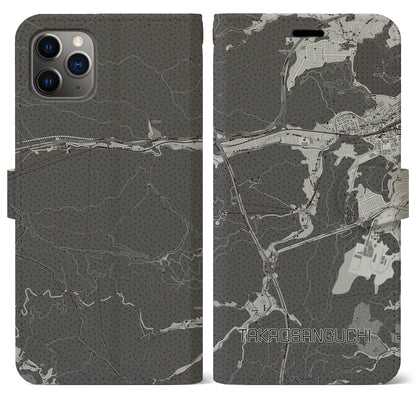 【高尾山口（東京都）】地図柄iPhoneケース（手帳タイプ）モノトーン・iPhone 11 Pro Max 用