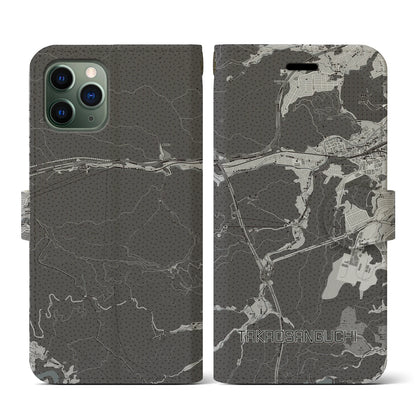 【高尾山口（東京都）】地図柄iPhoneケース（手帳タイプ）モノトーン・iPhone 11 Pro 用
