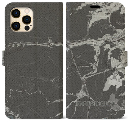 【高尾山口（東京都）】地図柄iPhoneケース（手帳タイプ）モノトーン・iPhone 12 Pro Max 用